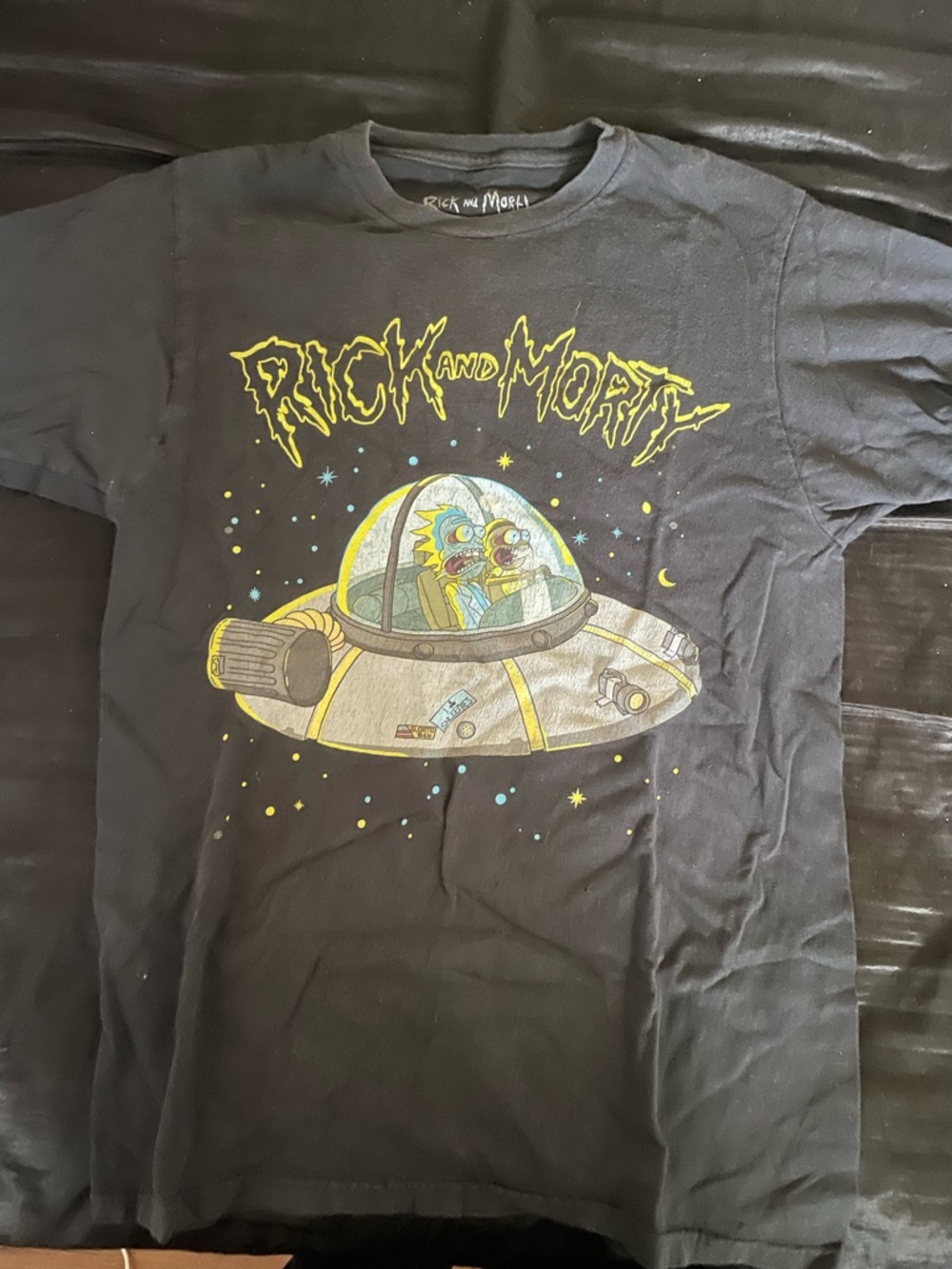 Rick & Morty Black Graphic Tee - Space Ship Design